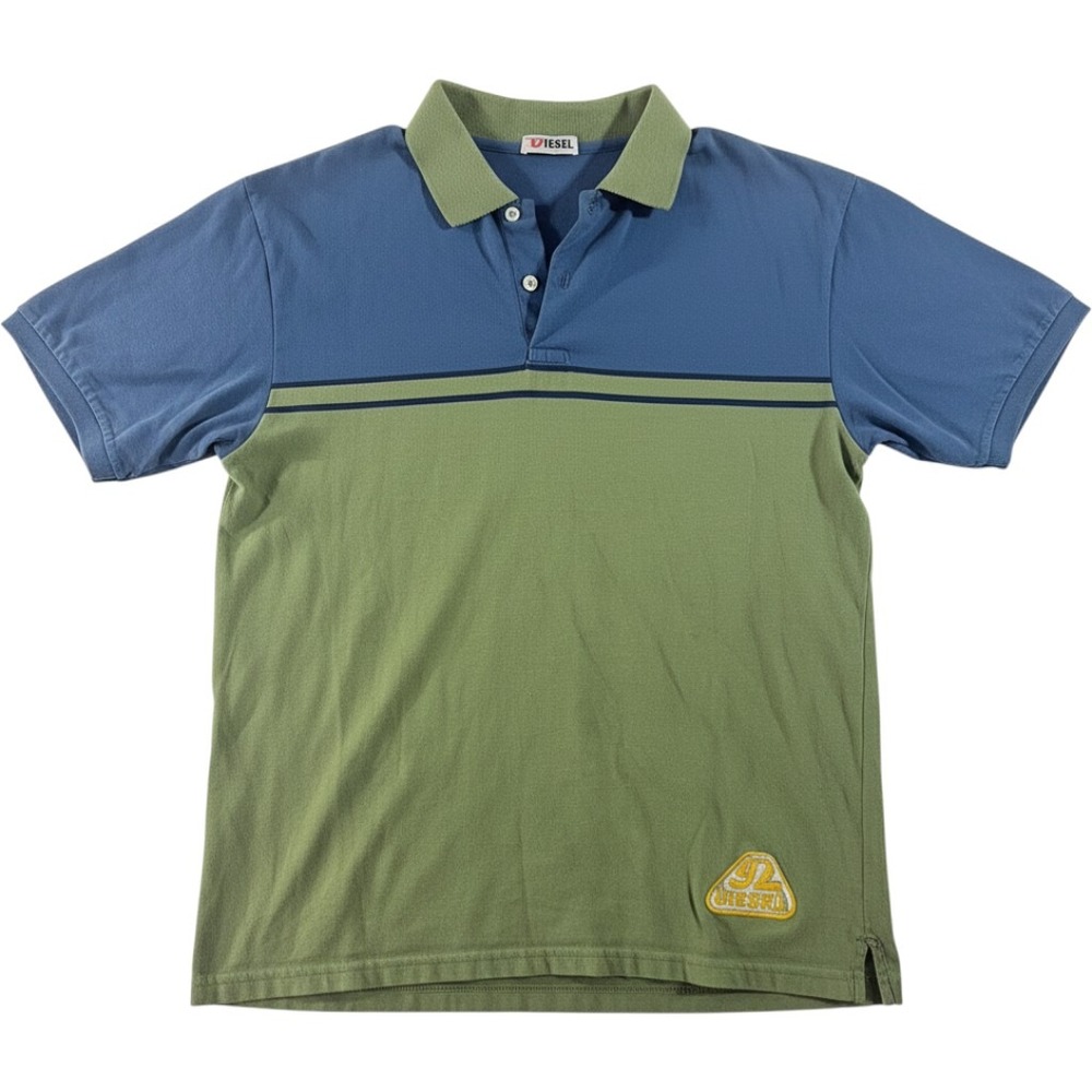 Diesel Polo Shirt Mens Medium Blue Green  Colorblock Logo Patch